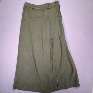 Free People Olive Green Linen Blend Maxi Skirt High Waisted Front Slit 8